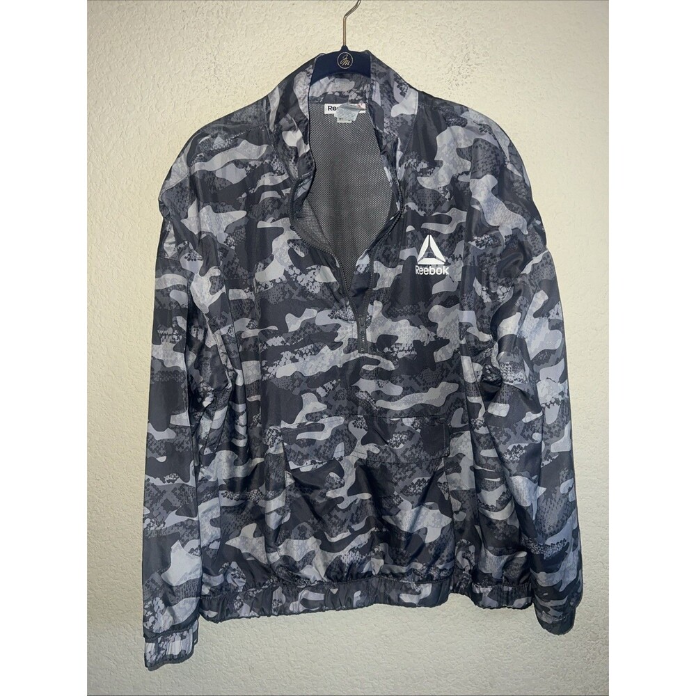 Reebok Jacket 1/2 Zip Gray Camo Pullover Windbreaker Women L Snake Pattern